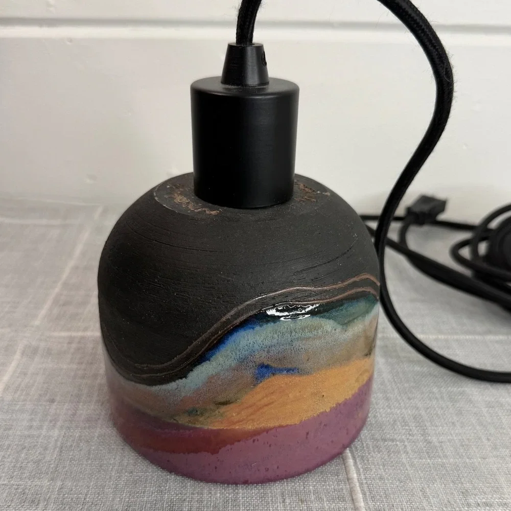 Handmade Ceramic Pendant Light Clay Southwestern Desert Woodruff‎ Black